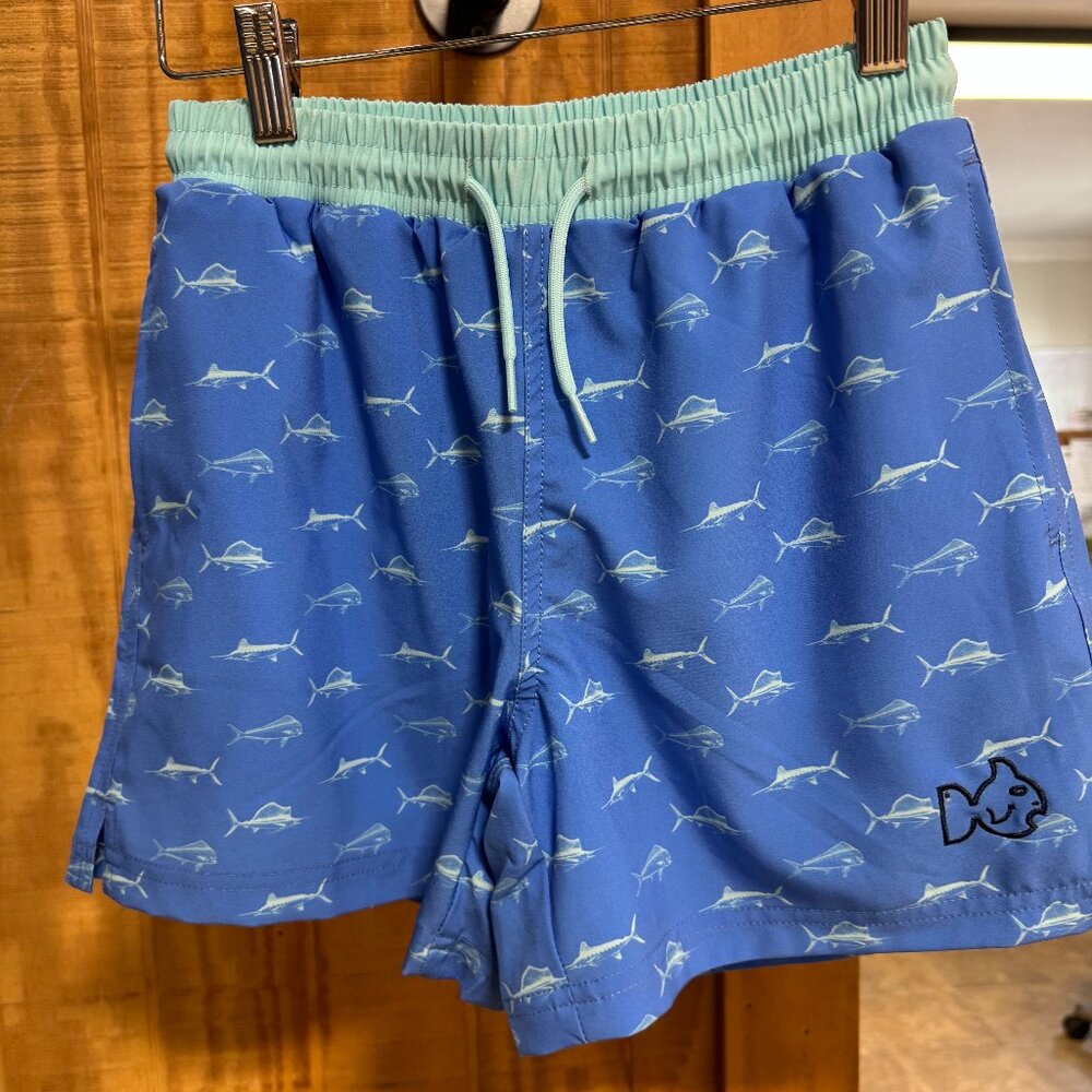 Prodoh Boys Boogie Board Swim Trunk in Fish Print on Marina Blue